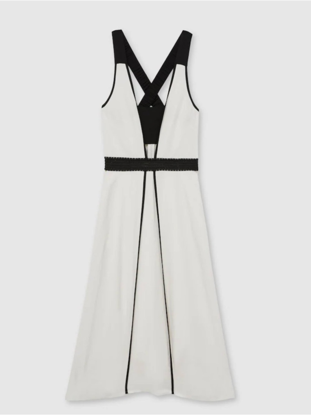 Reiss Ivory and Black Contrast-Trim Midi Dress - Picture 3 of 8